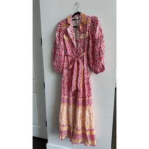 Ash & Eden Pink Orange Maxi Button front Dress